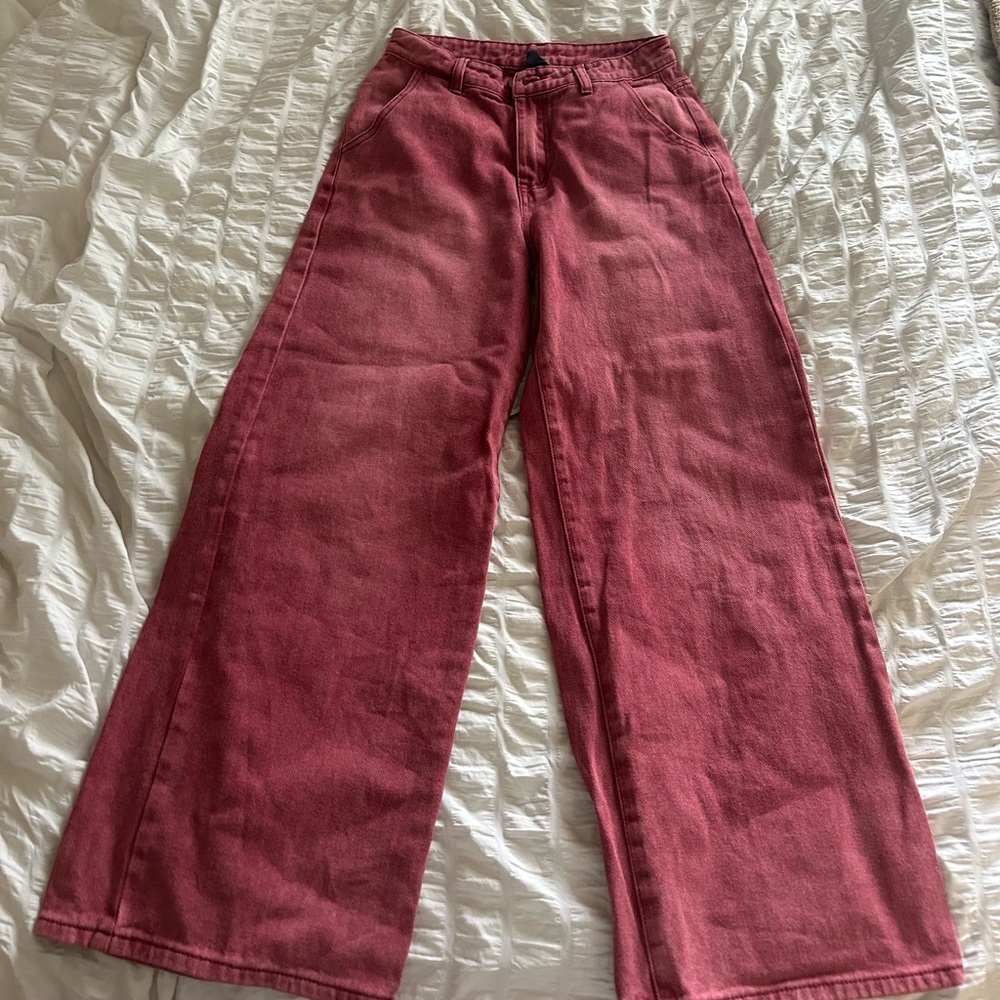 Red wide leg jeans